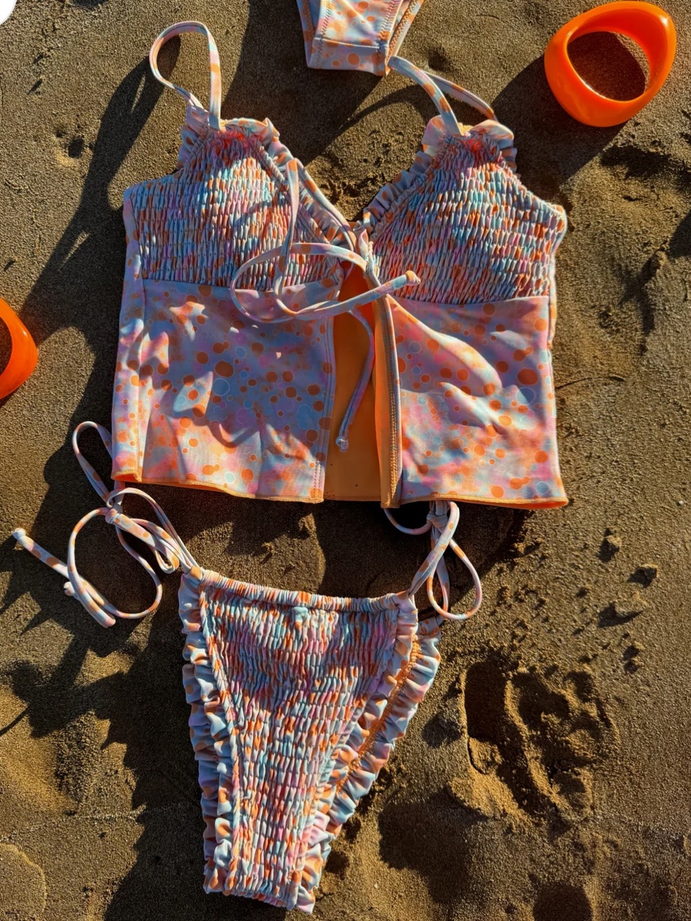 STRAWBERRY MILK MOB Orange Polka Smocked Two-Piece Swim Set 🍑🍓🌊